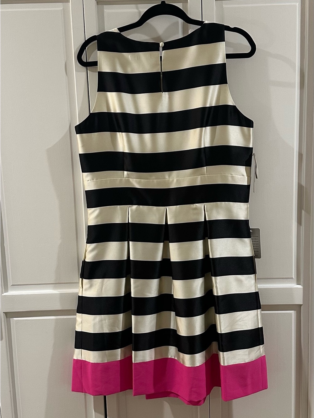 Eliza J Black, Cream & Pink Striped Sleeveless Fit-and-Flare Dress, NWT, Size 16 - Picture 2 of 6